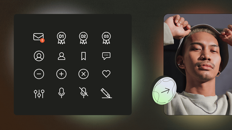 A grey pop-up displaying different icons along with a user's profile picture