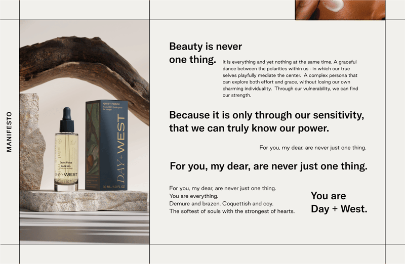 Image of Day+West Product on display with packaging. Text alongside it reading: 