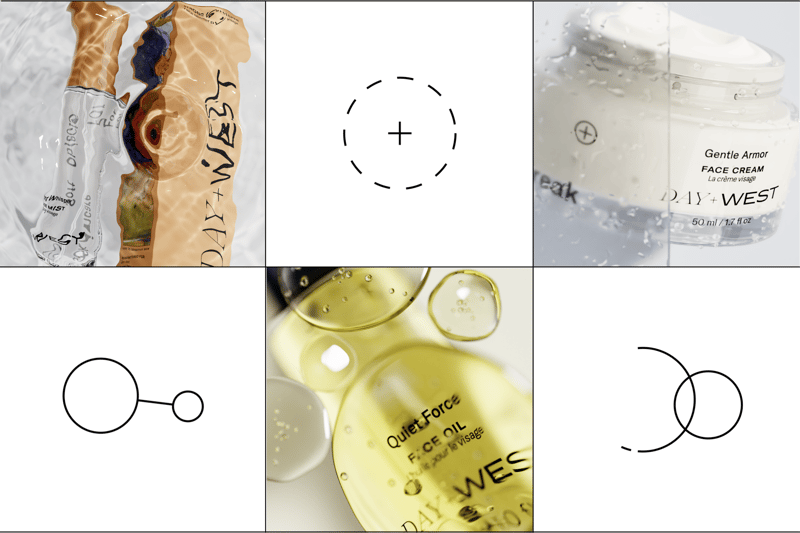 Photography of Day+West products with illustrations of circles.