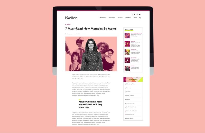 Kveller article displayed on tablet.