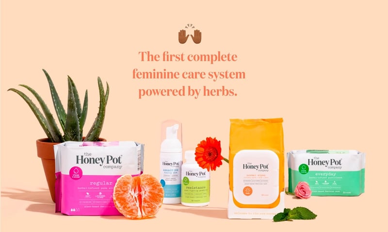 The Honey Pot - products and plants against peach background